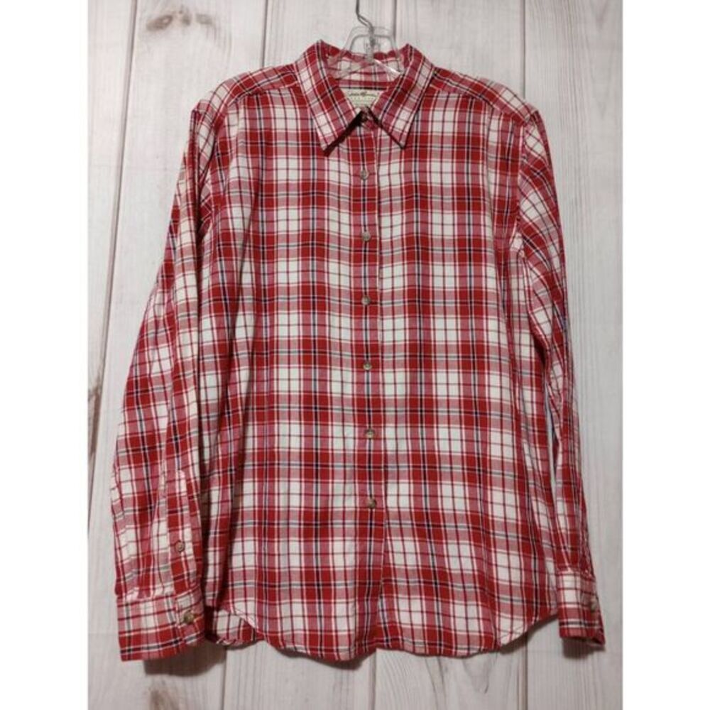 Eddie Bauer Shirt Ladies Medium Red Plaid Flannel
